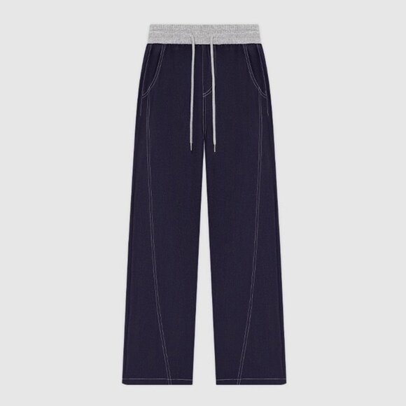 B.Sure Dark Blue Elastic Waist Casual Trousers - Picture 1 of 4